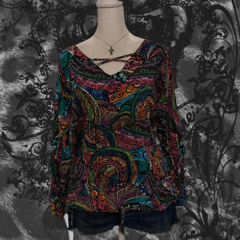 dark femme multicolor way intricate abstract paisley boho fairy grunge top
